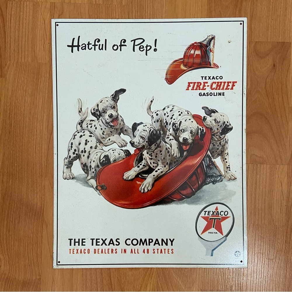 Vintage Texaco Dalmatians Hatful of Pep! Fire- Chief Gasoline Sign